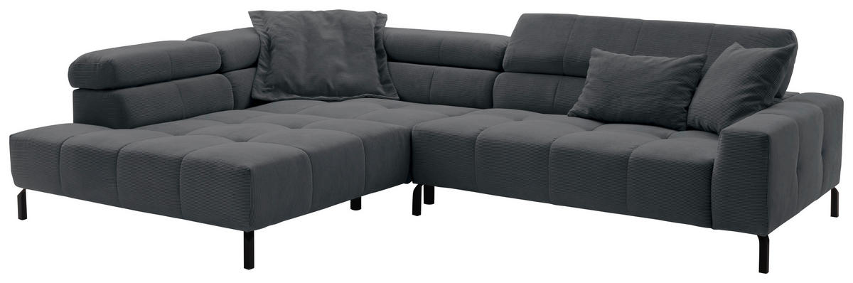 ECKSOFA in Feincord Anthrazit  - Anthrazit/Schwarz, Konventionell, Textil/Metall (219/311cm) - Hom`in