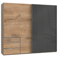 SCHWEBETÜRENSCHRANK in Grau, Eichefarben  - Chromfarben/Eichefarben, Modern, Holzwerkstoff (250/216/65cm) - MID.YOU