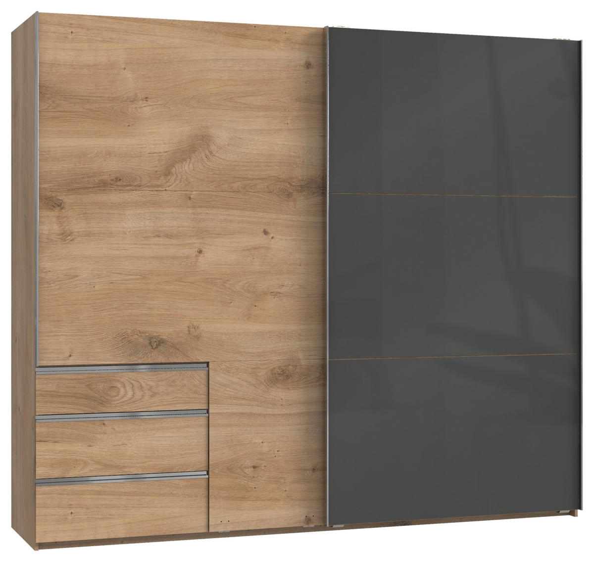 SCHWEBETÜRENSCHRANK in Grau, Eichefarben  - Chromfarben/Eichefarben, Modern, Holzwerkstoff (250/216/65cm) - MID.YOU