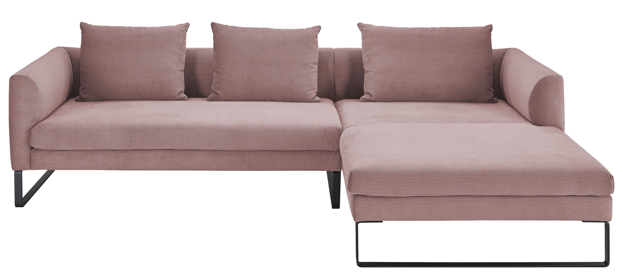 ECKSOFA Feincord Altrosa  - Schwarz/Altrosa, Konventionell, Textil/Metall (284/178cm) - Hom`in