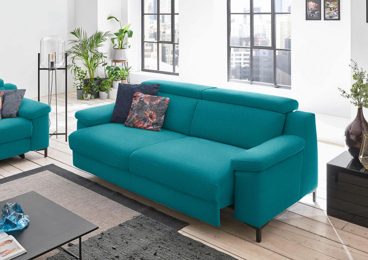 3-SITZER-SOFA in Chenille Petrol  - Petrol/Schwarz, Design, Textil/Metall (230/104/104cm) - Valdera