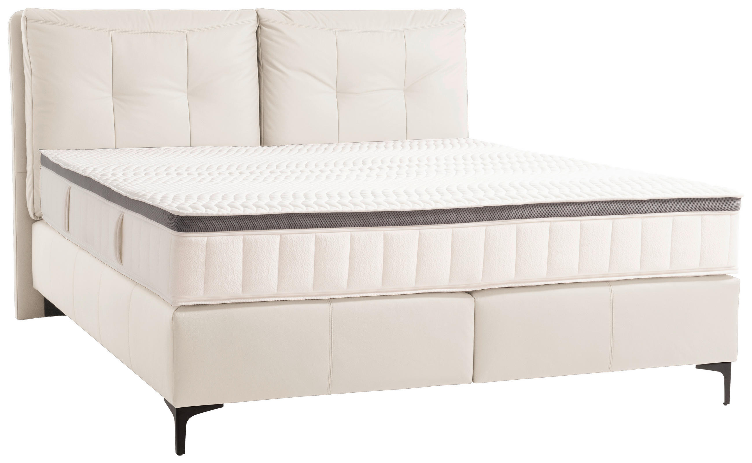 BOXSPRINGBETT 180/200 cm,  in Weiß, Matratze, gepolstertes Kopfteil, Topper, H2 + H3 = mittel + fest  - Schwarz/Weiß, Design, Leder/Holz (180/200cm) - Novel