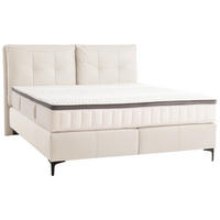BOXSPRINGBETT 180/200 cm,  in Weiß, Matratze, gepolstertes Kopfteil, Topper, H2 + H3 = mittel + fest  - Schwarz/Weiß, Design, Leder/Holz (180/200cm) - Novel