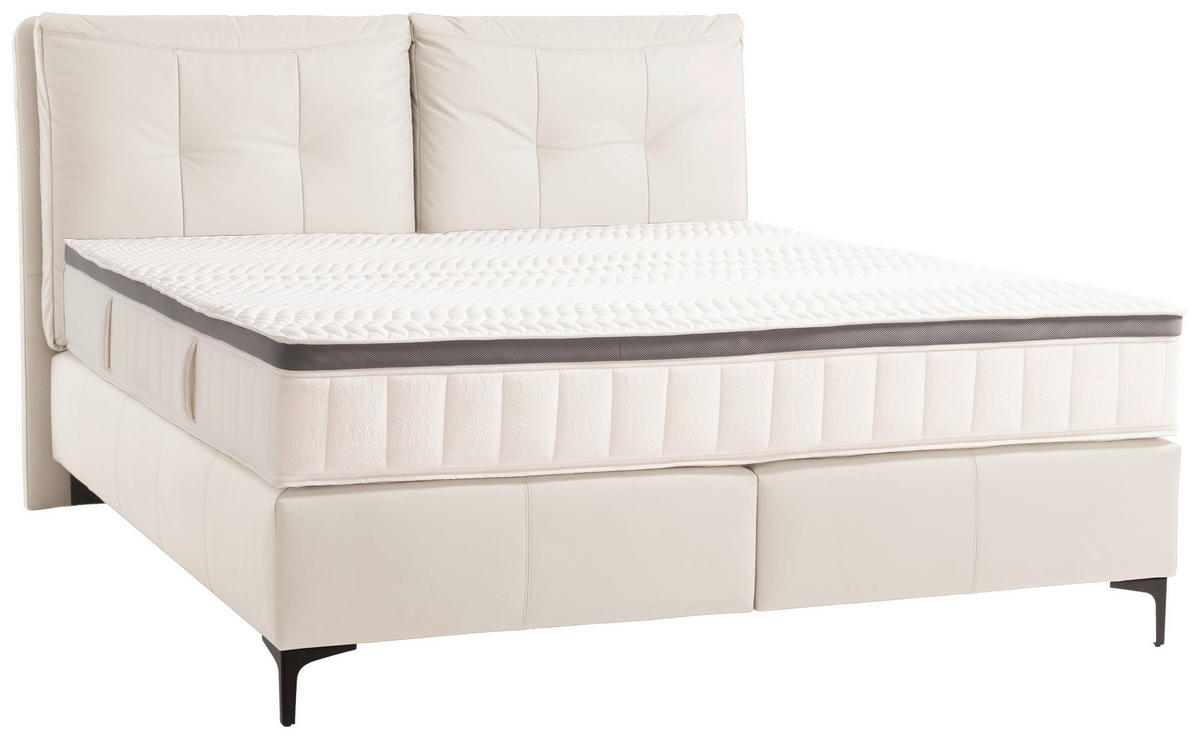 BOXSPRINGBETT 180/200 cm,  in Weiß, Matratze, gepolstertes Kopfteil, Topper, H2 + H3 = mittel + fest  - Schwarz/Weiß, Design, Leder/Holz (180/200cm) - Novel