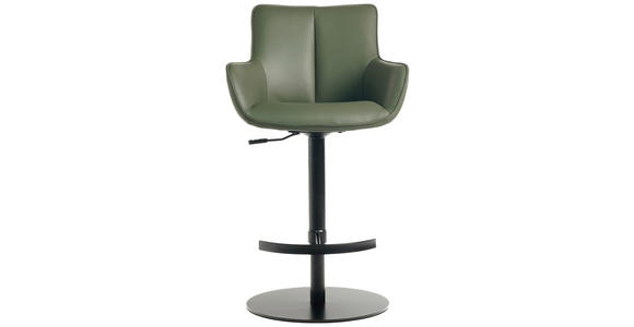 BARHOCKER Echtleder Grün, Schwarz Eisen Lederauswahl, Sitzfläche 360° drehbar, automatische Rückholfunktion - Schwarz/Grün, Design, Leder/Metall (54/92-112/55cm) - Novel
