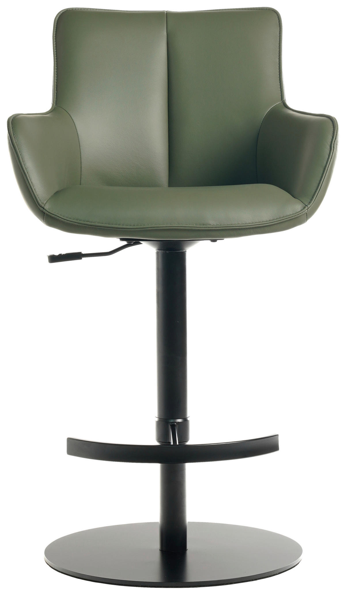 BARHOCKER Echtleder Grün, Schwarz Eisen Lederauswahl, Sitzfläche 360° drehbar, automatische Rückholfunktion  - Schwarz/Grün, Design, Leder/Metall (54/92-112/55cm) - Novel