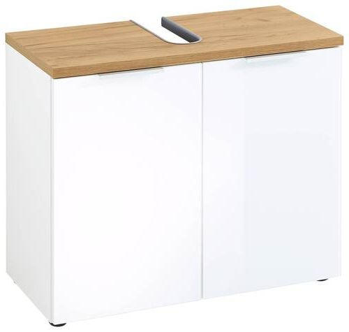 WASCHBECKENUNTERSCHRANK 70/58/34 cm  - Edelstahlfarben/Eichefarben, Design, Glas/Holzwerkstoff (70/58/34cm) - Germania