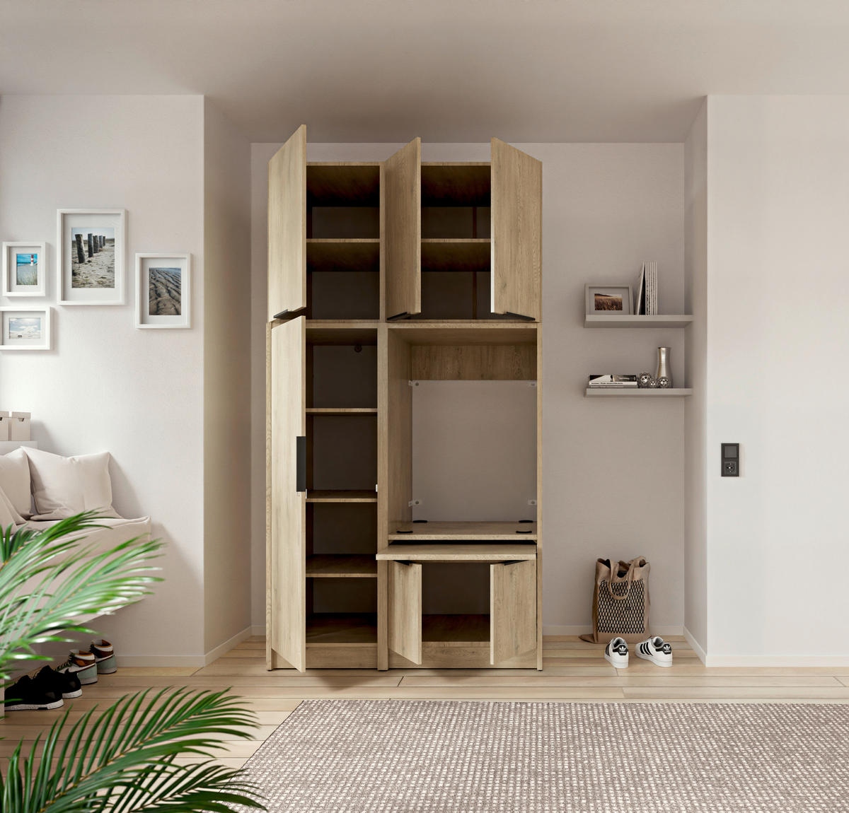 AUFSATZSCHRANK 50/70/68 cm   - Eichefarben/Schwarz, Basics, Holzwerkstoff/Metall (50/70/68cm) - MID.YOU
