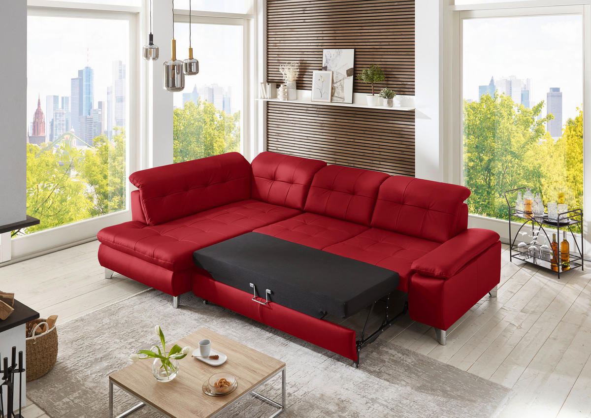 ECKSOFA in Echtleder Rot  - Rot, Basics, Leder/Metall (211/309cm) - Beldomo Speed