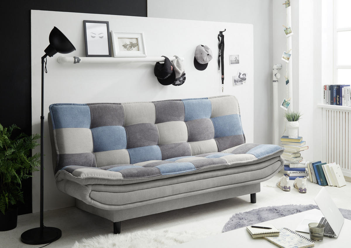 SCHLAFSOFA in Mikrovelours Blau, Schlammfarben, Dunkelgrau  - Blau/Schlammfarben, Basics, Holzwerkstoff/Kunststoff (188/90/89cm) - MID.YOU
