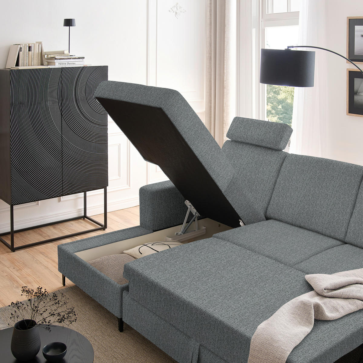 ECKSOFA in Webstoff Dunkelgrau  - Dunkelgrau/Schwarz, Konventionell, Textil/Metall (167/247cm) - Stylife