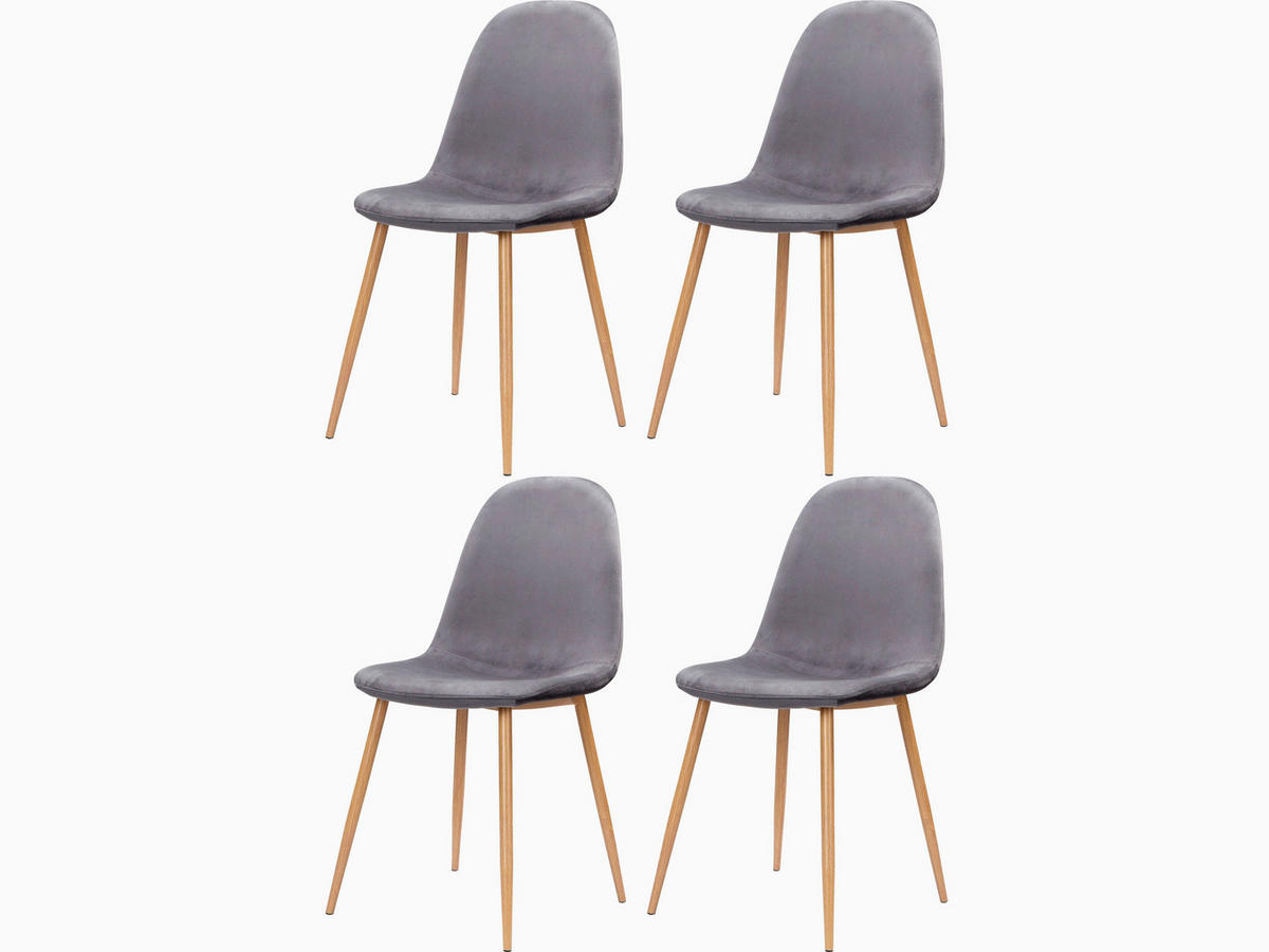 STUHL-SET Velours Anthrazit, Eichefarben  - Eichefarben/Anthrazit, Design, Textil/Metall (44/87/51cm) - MID.YOU