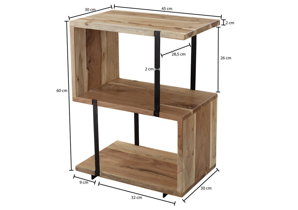 BEISTELLTISCH 45/30/60 cm Akazie massiv Akaziefarben rechteckig  - Schwarz/Akaziefarben, MODERN, Holz/Metall (45/30/60cm) - MID.YOU