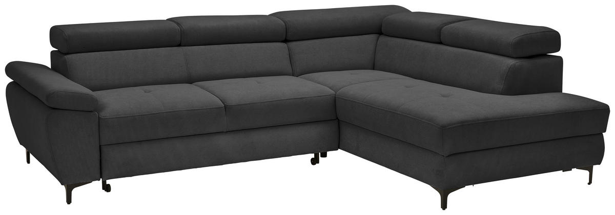 ECKSOFA inkl. Funktion COMBO Graphitfarben Flachgewebe  - Schwarz/Graphitfarben, Design, Textil/Metall (266/206cm) - Stylife