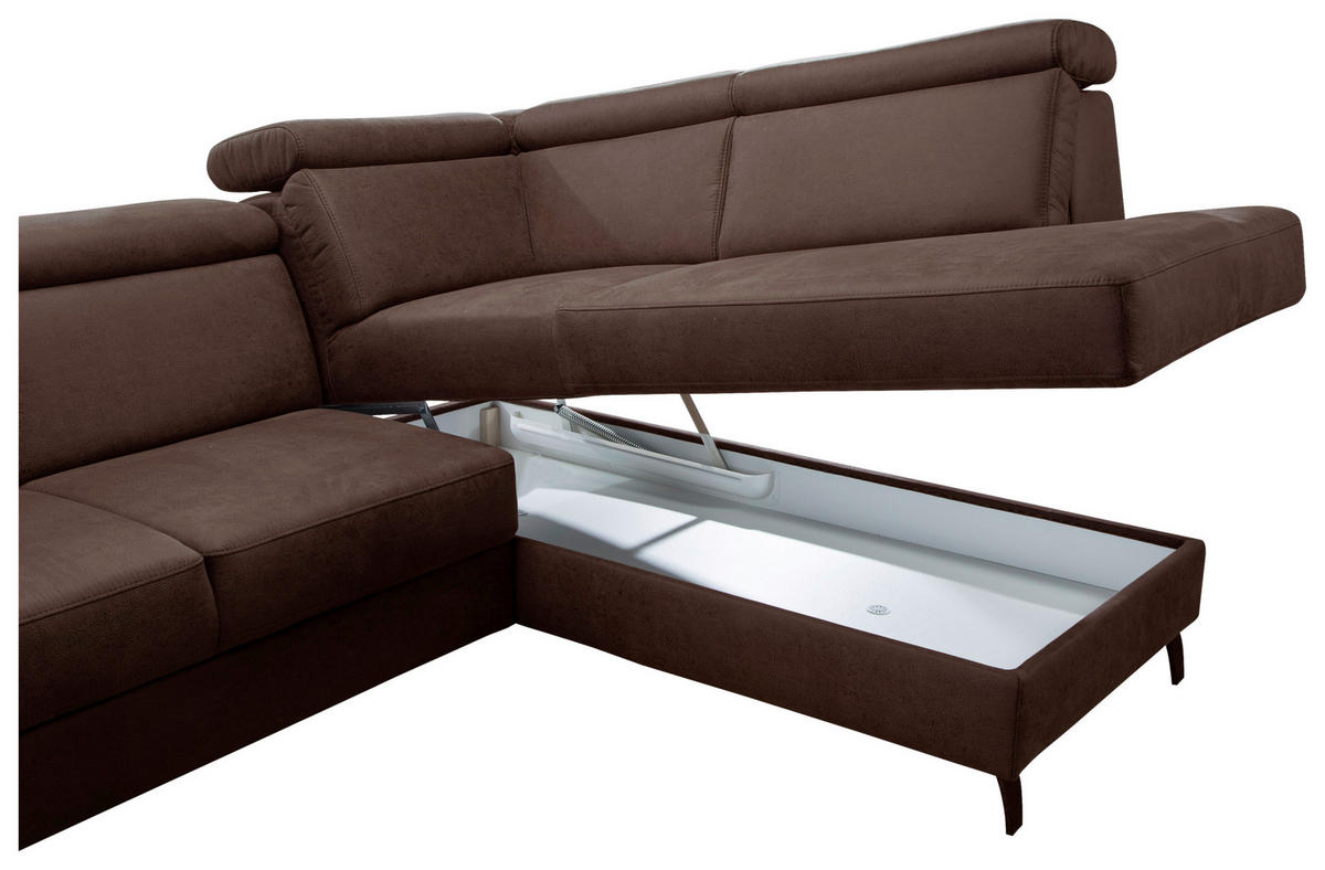 WOHNLANDSCHAFT Cognac Mikrofaser  - Cognac/Schwarz, KONVENTIONELL, Textil/Metall (165/317/193cm) - Sit & More