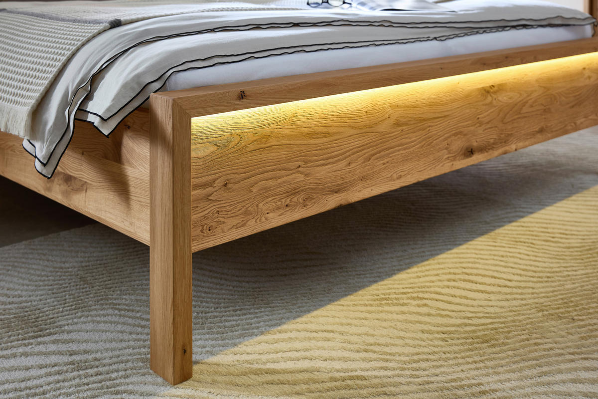 BETT 200/200 cm,  in Naturfarben, Wildeiche, Beleuchtung,  - Wildeiche/Naturfarben, MODERN, Holz (200/200cm) - MID.YOU