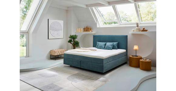BOXSPRINGBETT 180/200 cm  in Azurblau  - Azurblau/Schwarz, Design, Kunststoff/Textil (180/200cm) - Hom`in