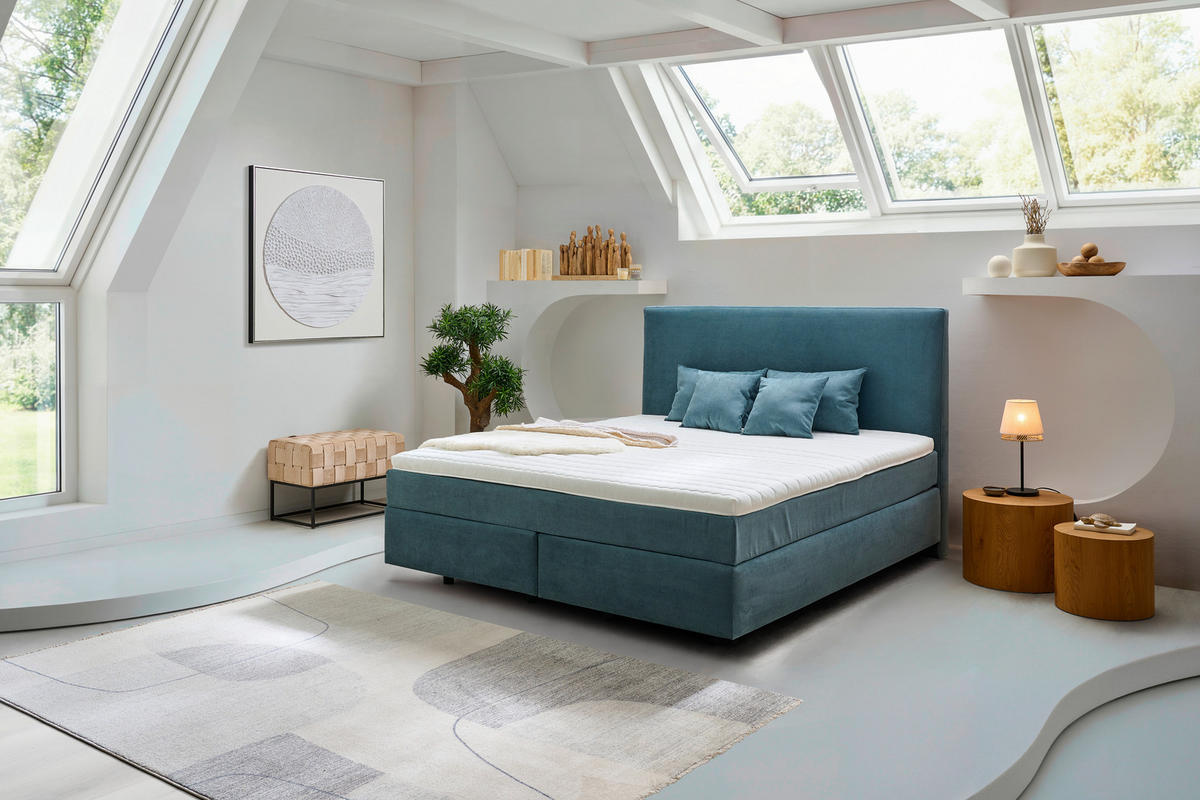 BOXSPRINGBETT 180/200 cm  in Azurblau  - Azurblau/Schwarz, Design, Kunststoff/Textil (180/200cm) - Hom`in