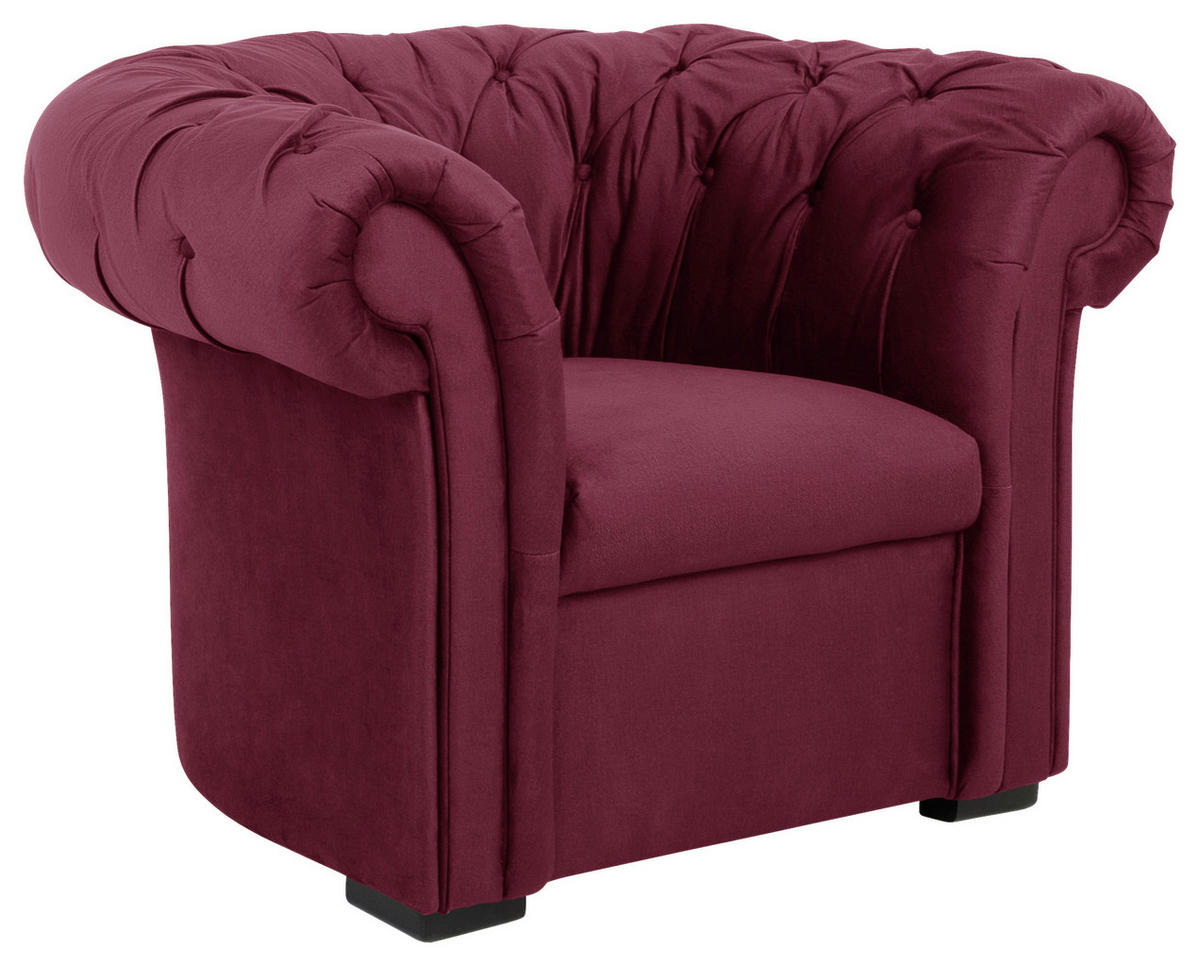 CHESTERFIELD-SESSEL Velours Rot    - Rot/Schwarz, Design, Holz/Textil (114/78/91cm) - MID.YOU