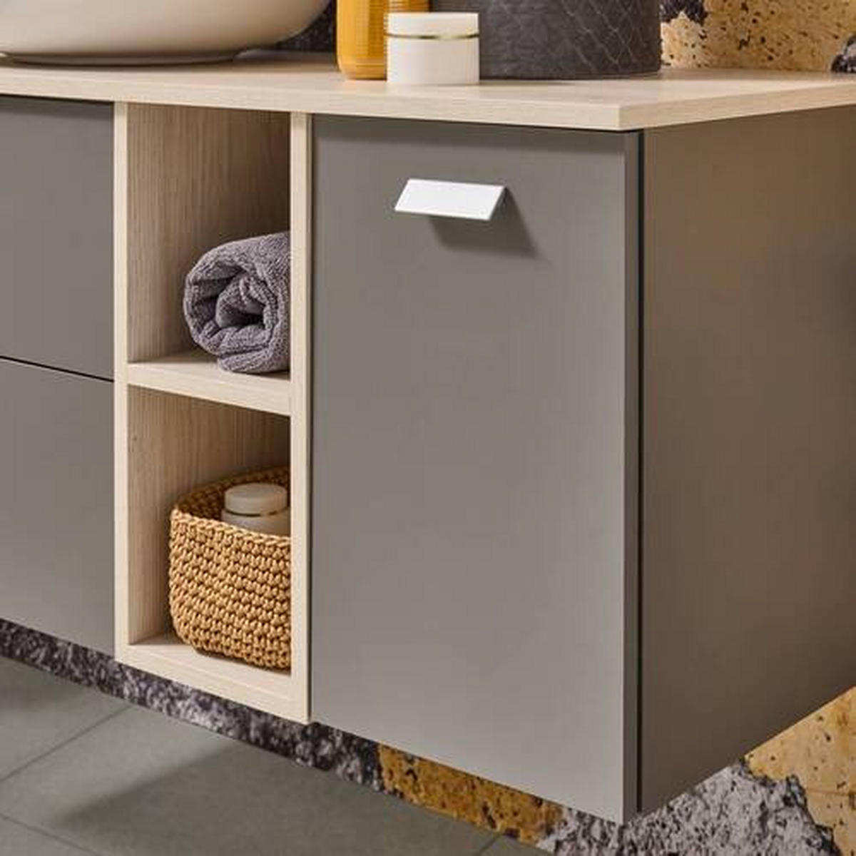 WASCHTISCHKOMBI 100 cm  - Eichefarben/Weiß Hochglanz, MODERN, Keramik/Holzwerkstoff (100cm) - Stylife