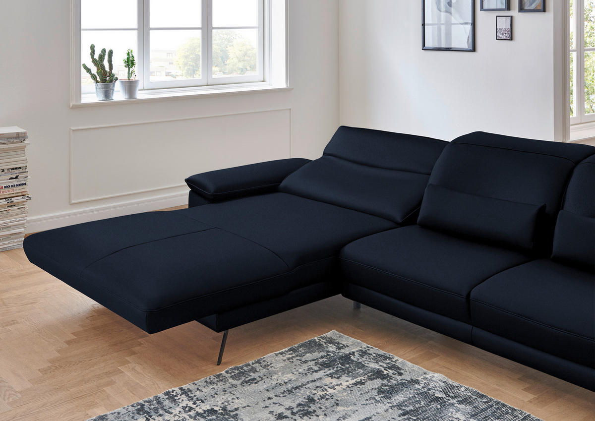 ECKSOFA in Echtleder Dunkelblau  - Schwarz/Dunkelblau, Design, Leder/Metall (193/328cm) - Dieter Knoll