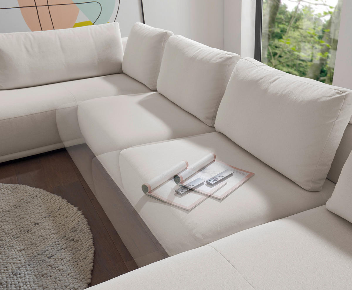 WOHNLANDSCHAFT Weiß Chenille  - Schwarz/Weiß, Design, Kunststoff/Textil (204/397/166cm) - Musterring