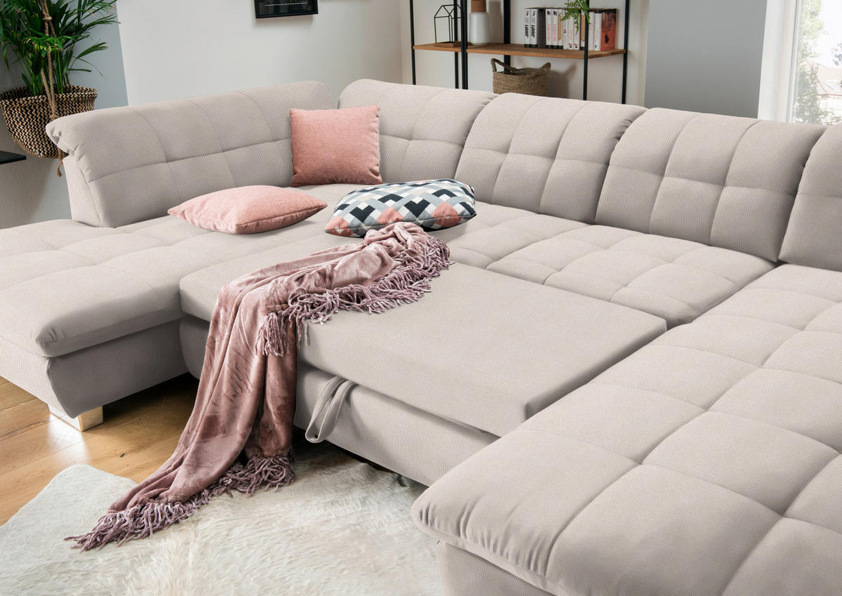 WOHNLANDSCHAFT in Mikrofaser Ecru  - Chromfarben/Ecru, Design, Kunststoff/Textil (211/350/204cm) - Xora