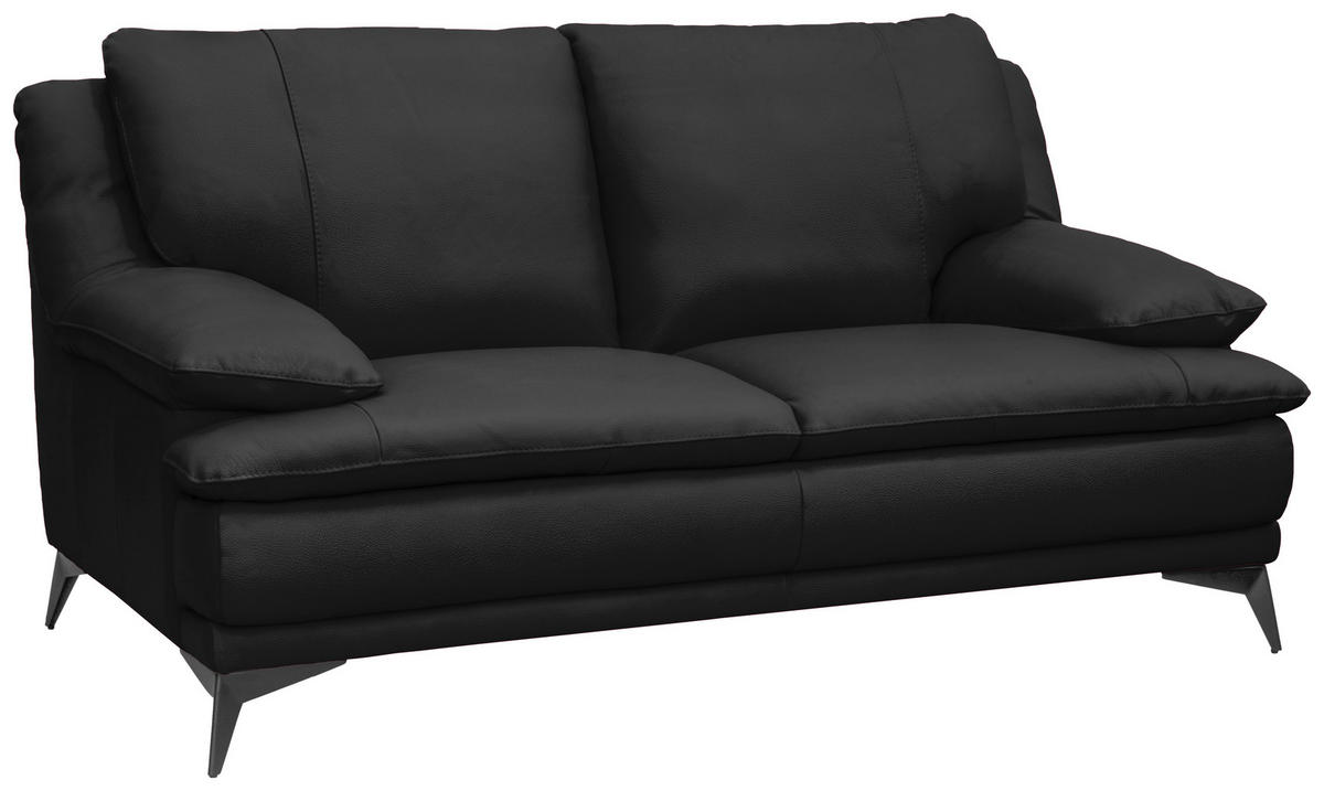 2-SITZER-SOFA Schwarz Echtleder  - Schwarz, Design, Leder/Metall (178/92/98cm) - Novel