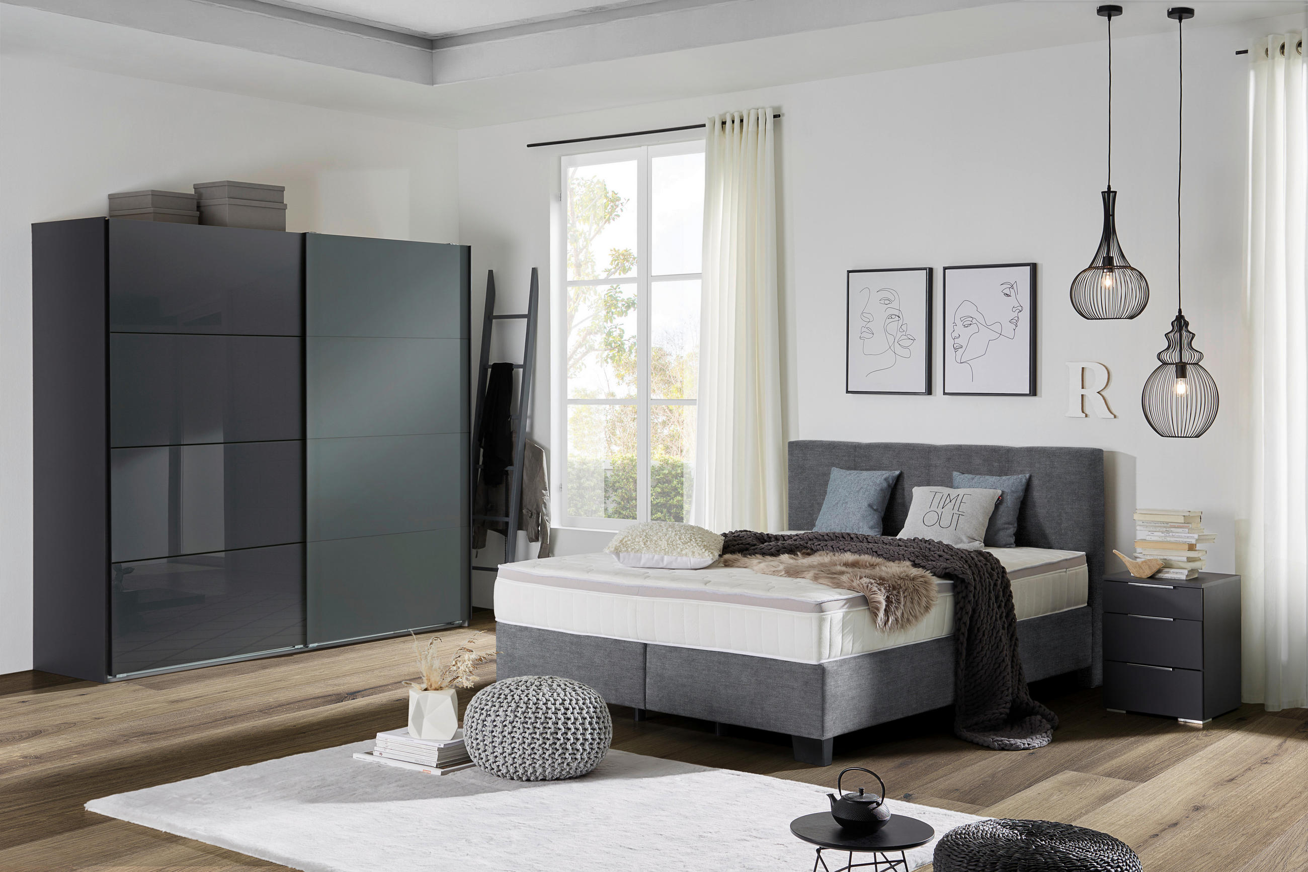 BOXSPRINGBETT 160/200 cm  in Anthrazit  - Anthrazit/Schwarz, Design, Kunststoff/Textil (160/200cm) - Hom`in