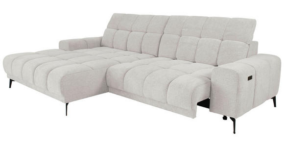 ECKSOFA inkl.Funktionen Hellgrau Chenille  - Hellgrau/Schwarz, MODERN, Textil/Metall (195/300cm) - Xora