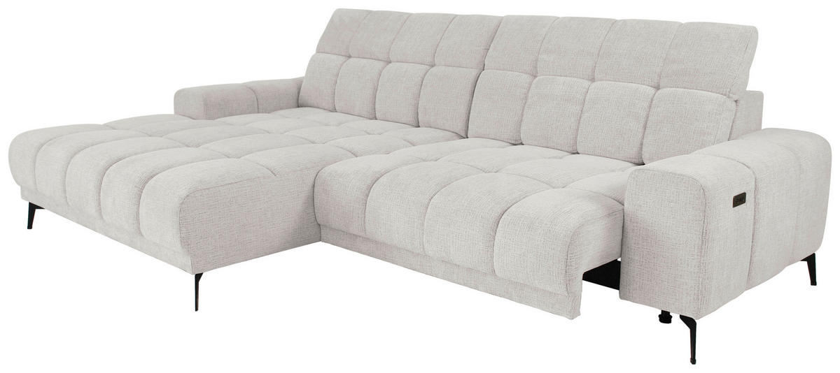 ECKSOFA inkl.Funktionen Hellgrau Chenille  - Hellgrau/Schwarz, MODERN, Textil/Metall (195/300cm) - Xora