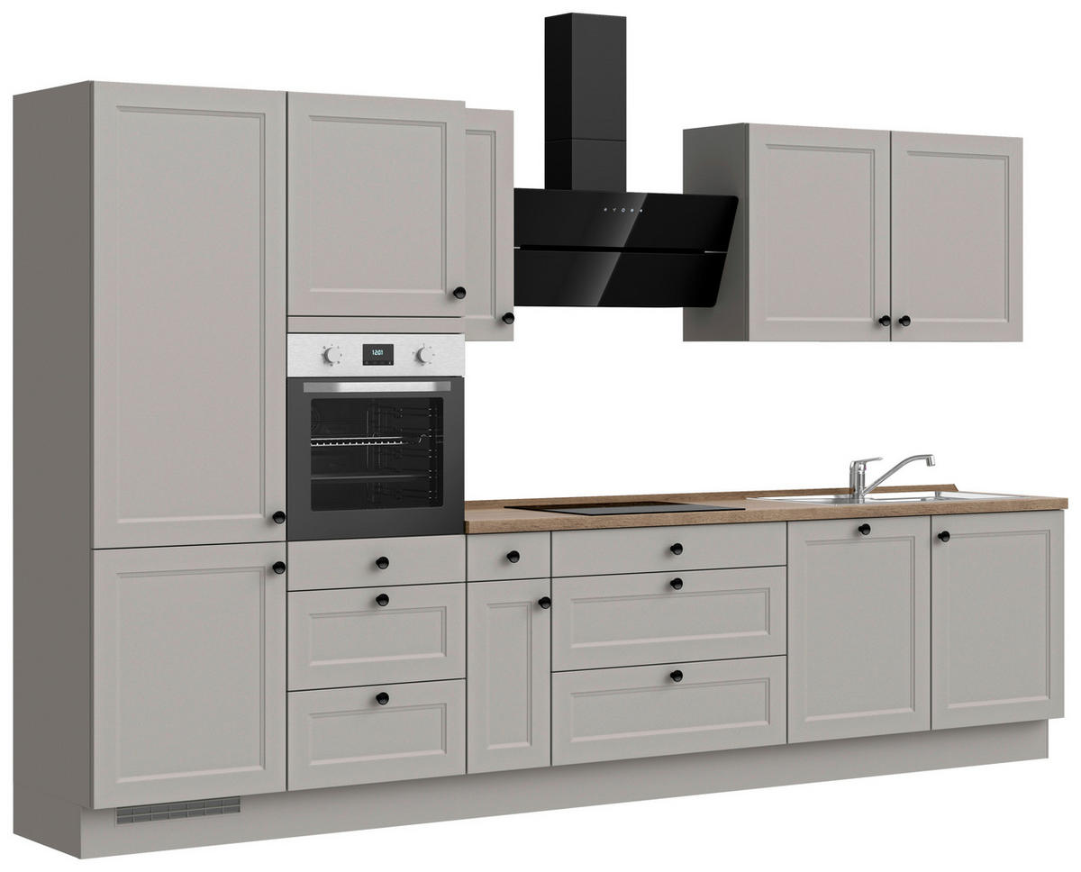 KÜCHENBLOCK 360 cm   in Grau, Eiche dunkel  - Eiche dunkel/Schwarz, MODERN, Holzwerkstoff/Metall (360cm) - Nobilia
