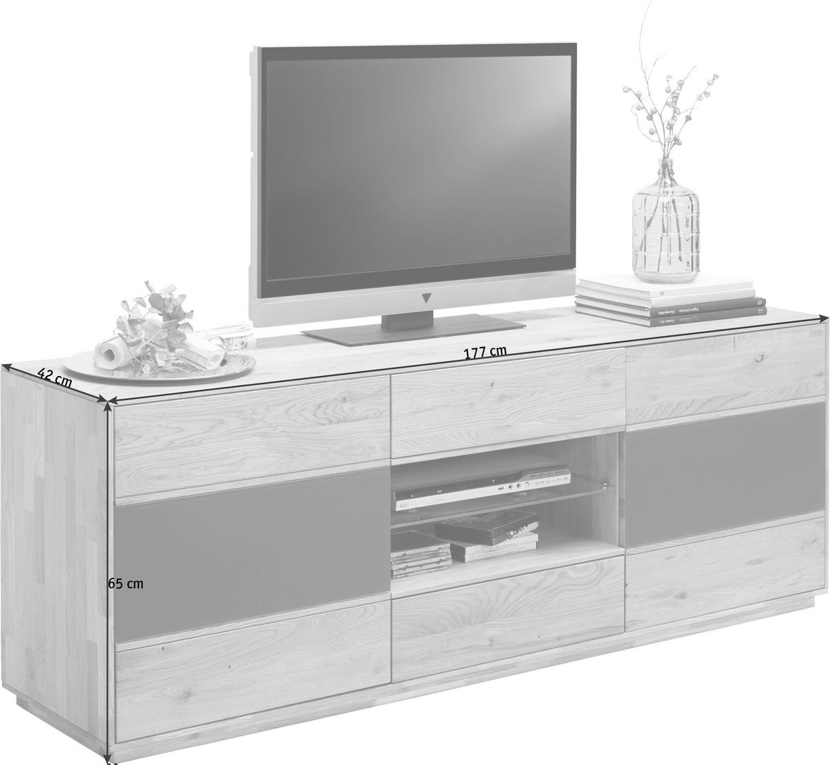 LOWBOARD  in 177/65/42 cm  - Eichefarben/Anthrazit, Design, Glas/Holz (177/65/42cm) - Waldwelt