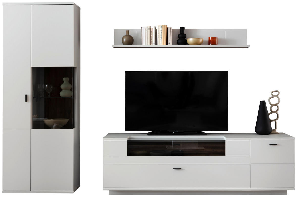 WOHNWAND  in Weiß, Eichefarben  280/199/50 cm  - Eichefarben/Anthrazit, Design, Glas/Holzwerkstoff (280/199/50cm) - Stylife