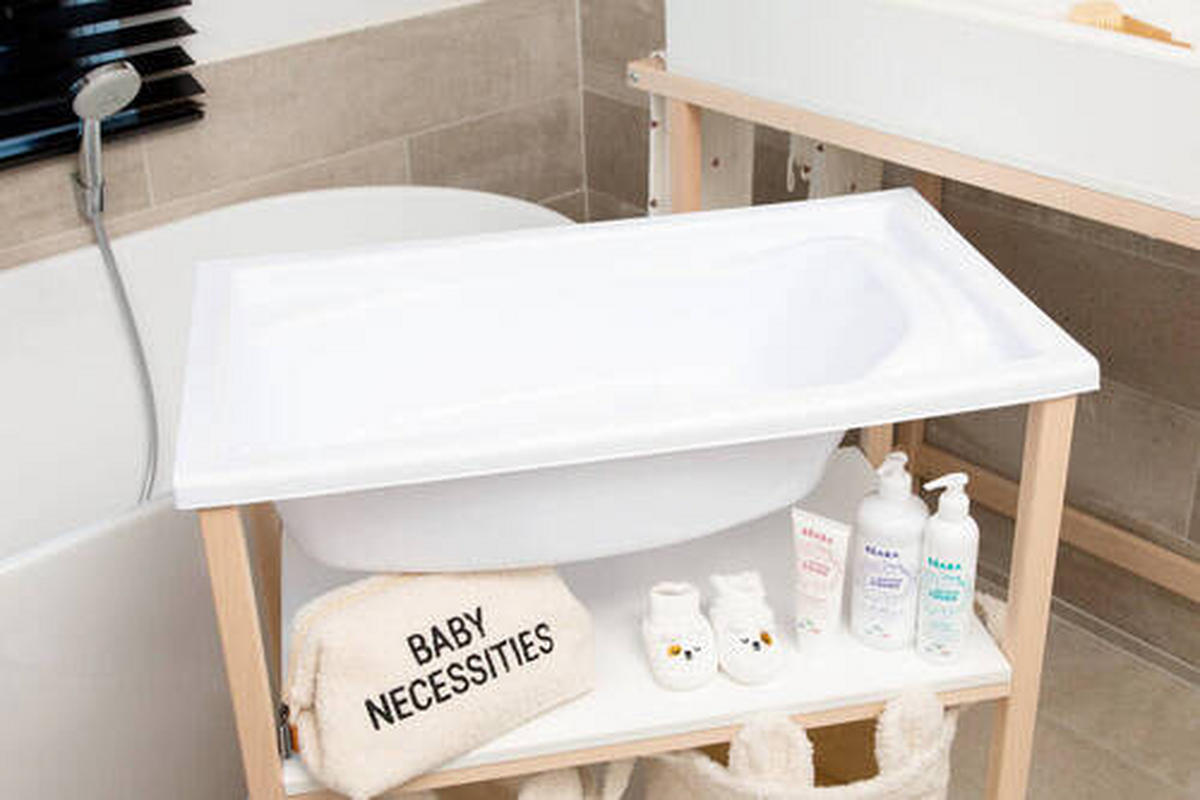 WICKELTISCH 2in1 Set Wickeltisch + Badewanne Weiß, Buchefarben  - Buchefarben/Weiß, KONVENTIONELL, Holzwerkstoff/Kunststoff (91,5/53,5/106,5cm) - Childhome