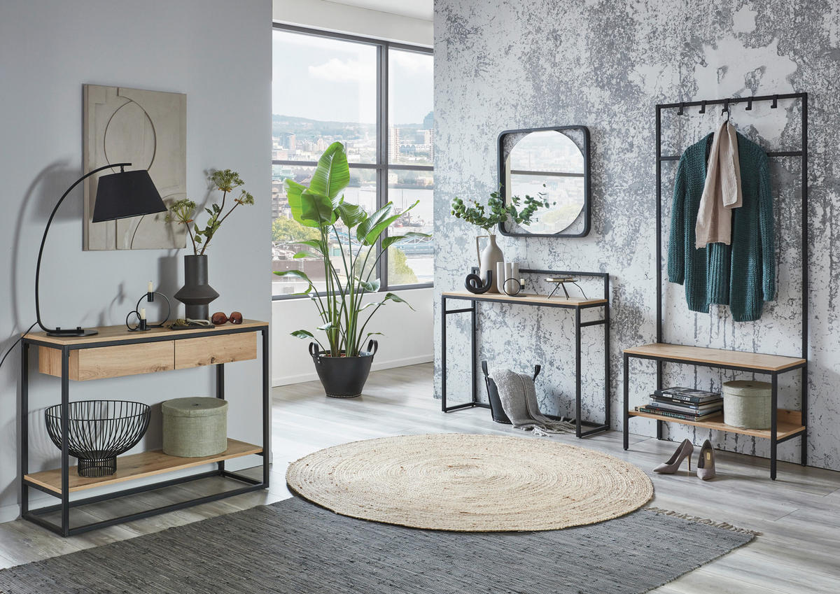 GARDEROBE  in 80/180/35 cm  - Eichefarben/Schwarz, Design, Holzwerkstoff/Metall (80/180/35cm)