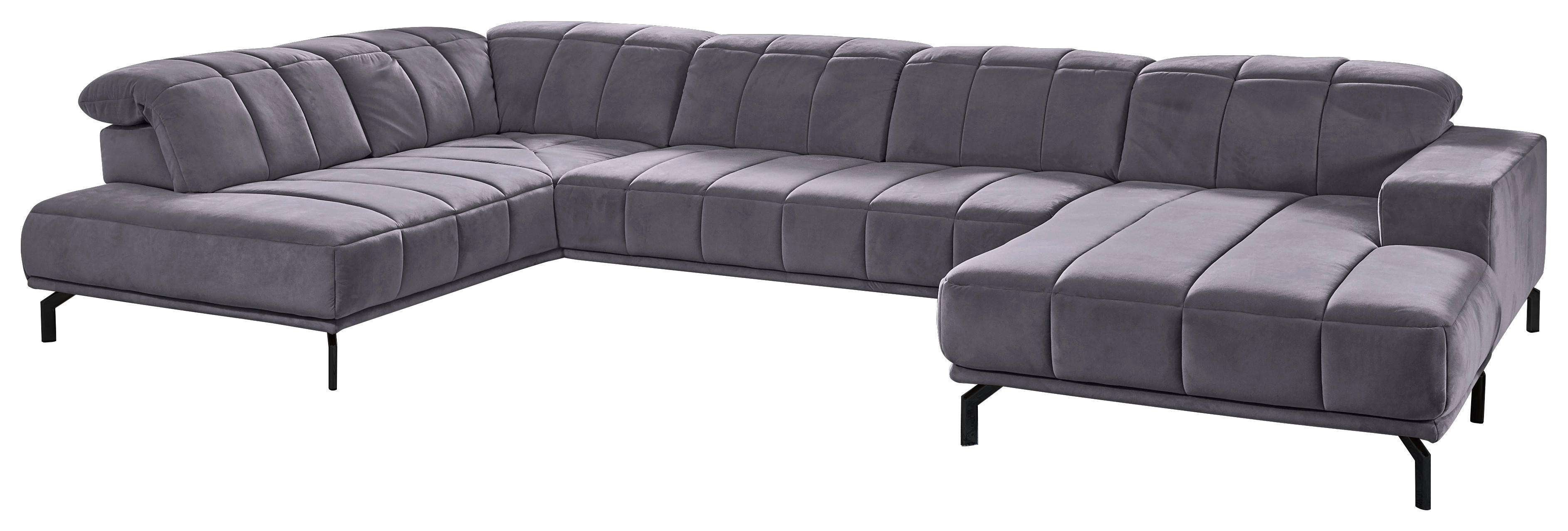 WOHNLANDSCHAFT Anthrazit Velours  - Anthrazit/Schwarz, Design, Textil/Metall (219/383/195cm) - Beldomo Style