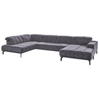 WOHNLANDSCHAFT in Velours Anthrazit  - Anthrazit/Schwarz, Design, Textil/Metall (219/383/195cm) - Beldomo Style