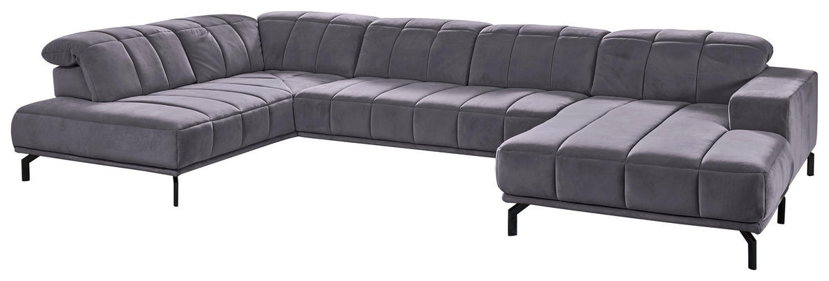 WOHNLANDSCHAFT in Velours Anthrazit  - Anthrazit/Schwarz, Design, Textil/Metall (219/383/195cm) - Beldomo Style