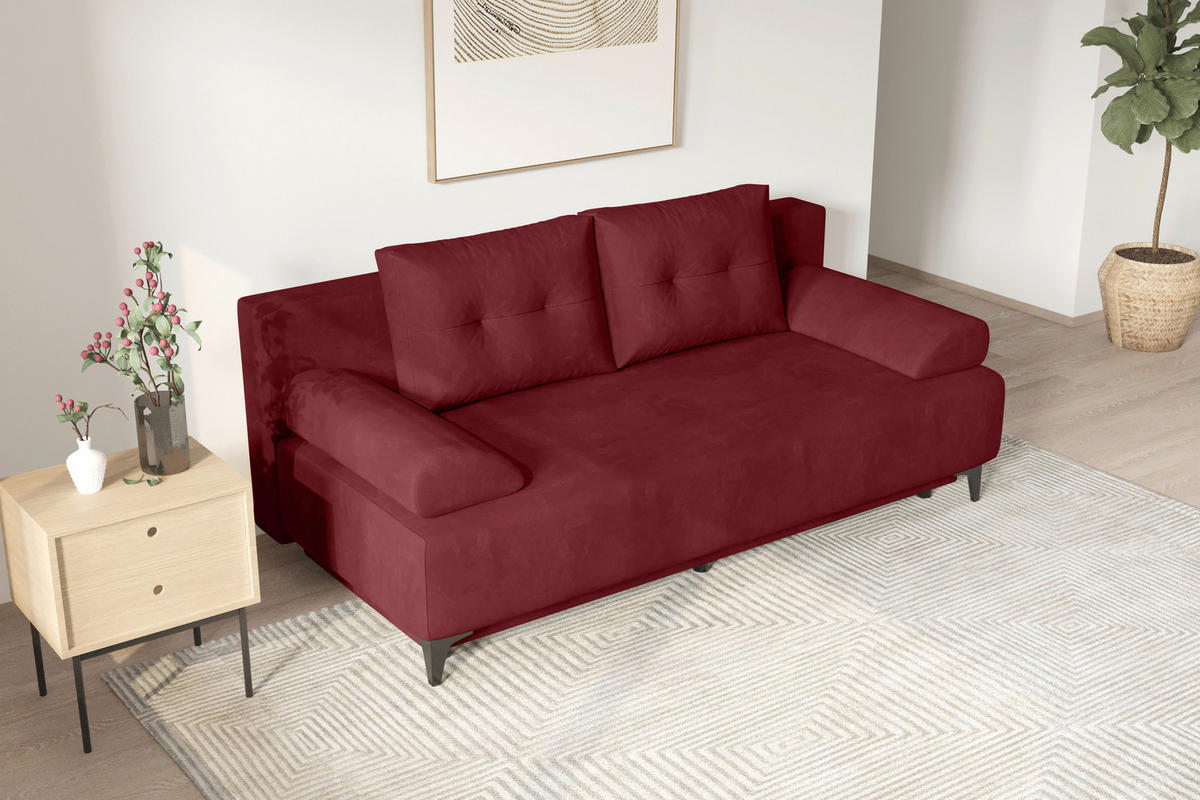 SCHLAFSOFA  mit Liegefunktion Velours Weinrot  - Weinrot/Schwarz, KONVENTIONELL, Textil/Metall (200/98/90cm) - Carryhome
