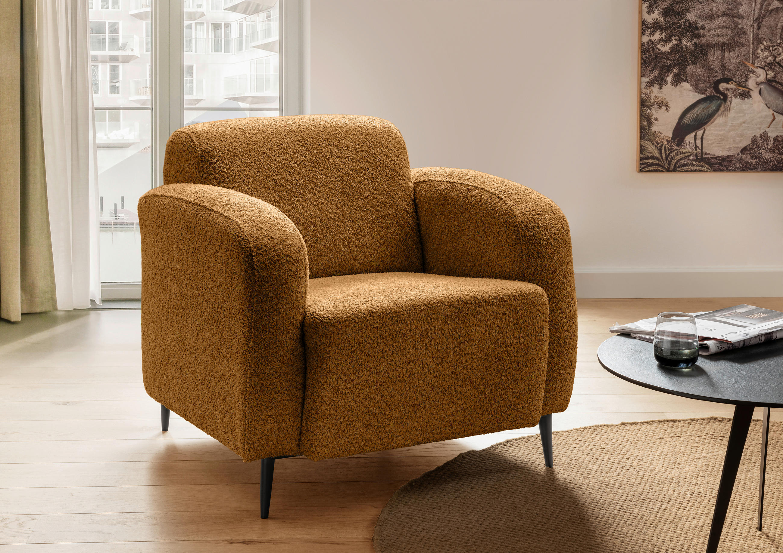 SESSEL in Bouclé Goldfarben  - Goldfarben/Schwarz, Modern, Textil/Metall (85/76/90cm) - Livetastic