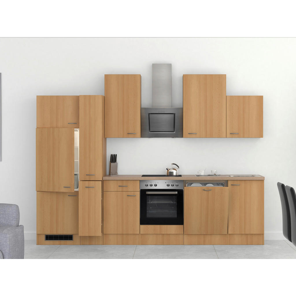 Küchenzeile Nano mit Geräten 310 cm Buche/Creme Dekor