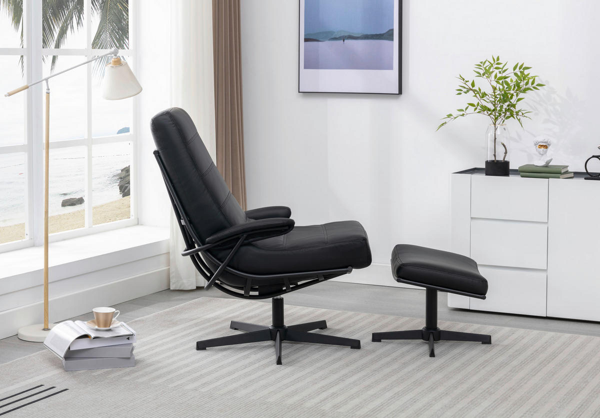RELAXSESSELSET Lederlook    - Schwarz, Design, Textil/Metall (68/101/85cm) - Livetastic