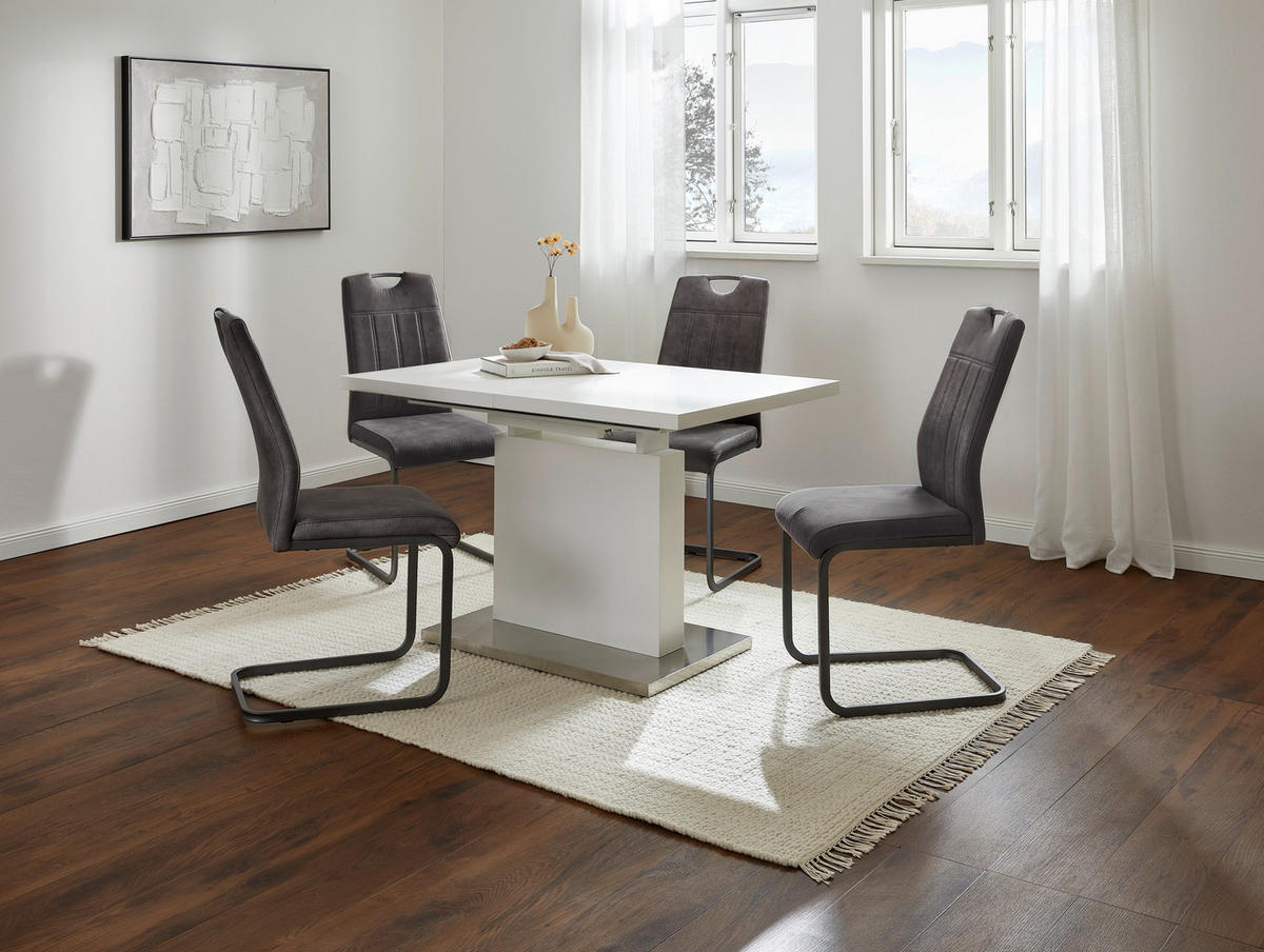 ÉTKEZŐASZTAL - nemesacélszínű/fehér, Design, faalapú anyag/fém (120-160/80/76cm) - Carryhome