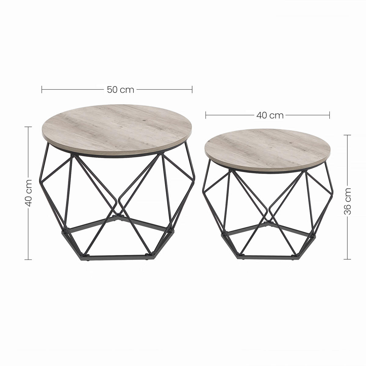 COUCHTISCHSET 50/50/40 cm rund Schwarz, Greige  - Greige/Schwarz, MODERN, Holzwerkstoff/Metall (50/50/40cm) - MID.YOU
