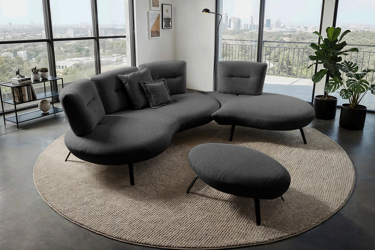 HOCKER Flachgewebe Anthrazit  - Anthrazit/Schwarz, Design, Textil/Metall (117/43/78cm) - Moderano