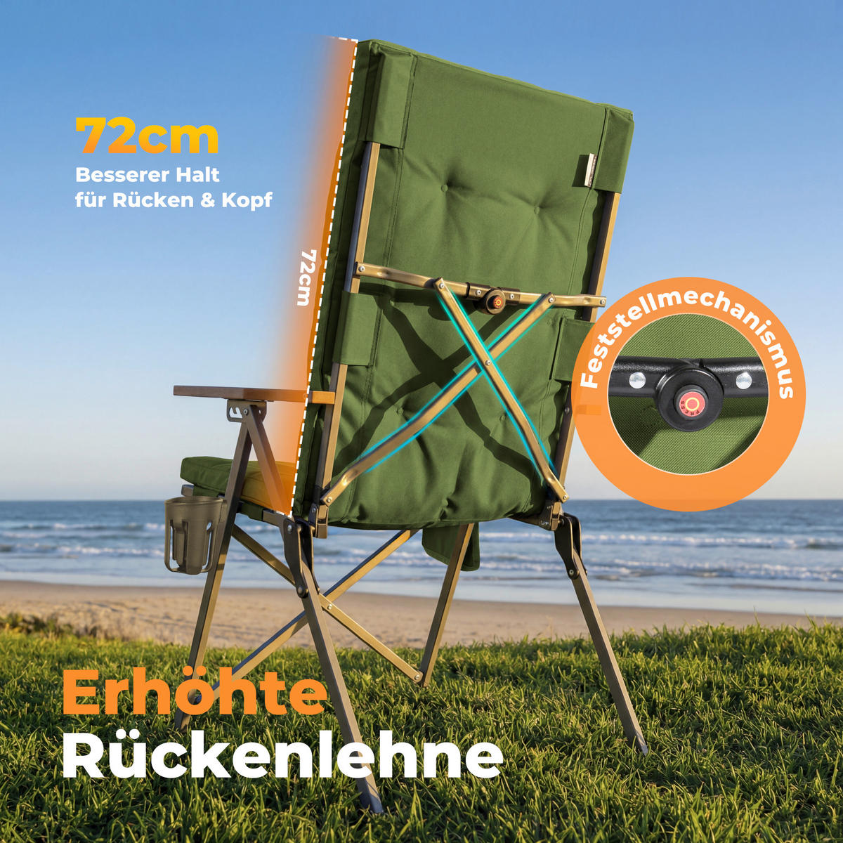 CAMPING-KLAPPSTUHL - Silberfarben/Kernbuche, Basics, Textil/Metall (56/109/71cm) - Modante