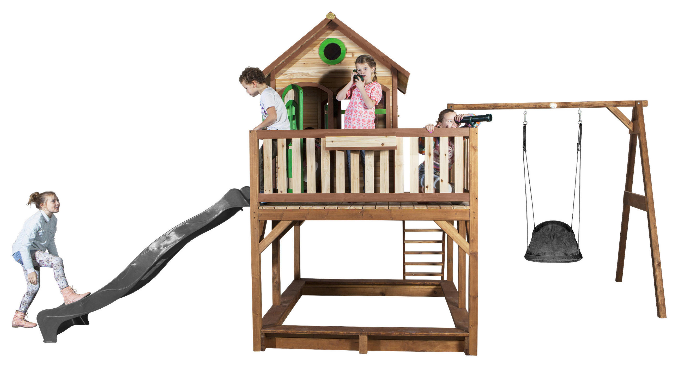 Thumbnail - Ambia Garden Spielturm, Braun, Grau, Grün, Holz, Hemlocktanne, 613x291x277 cm, EN 71, CE, FSC 100%, Outdoor Spielzeug, S...