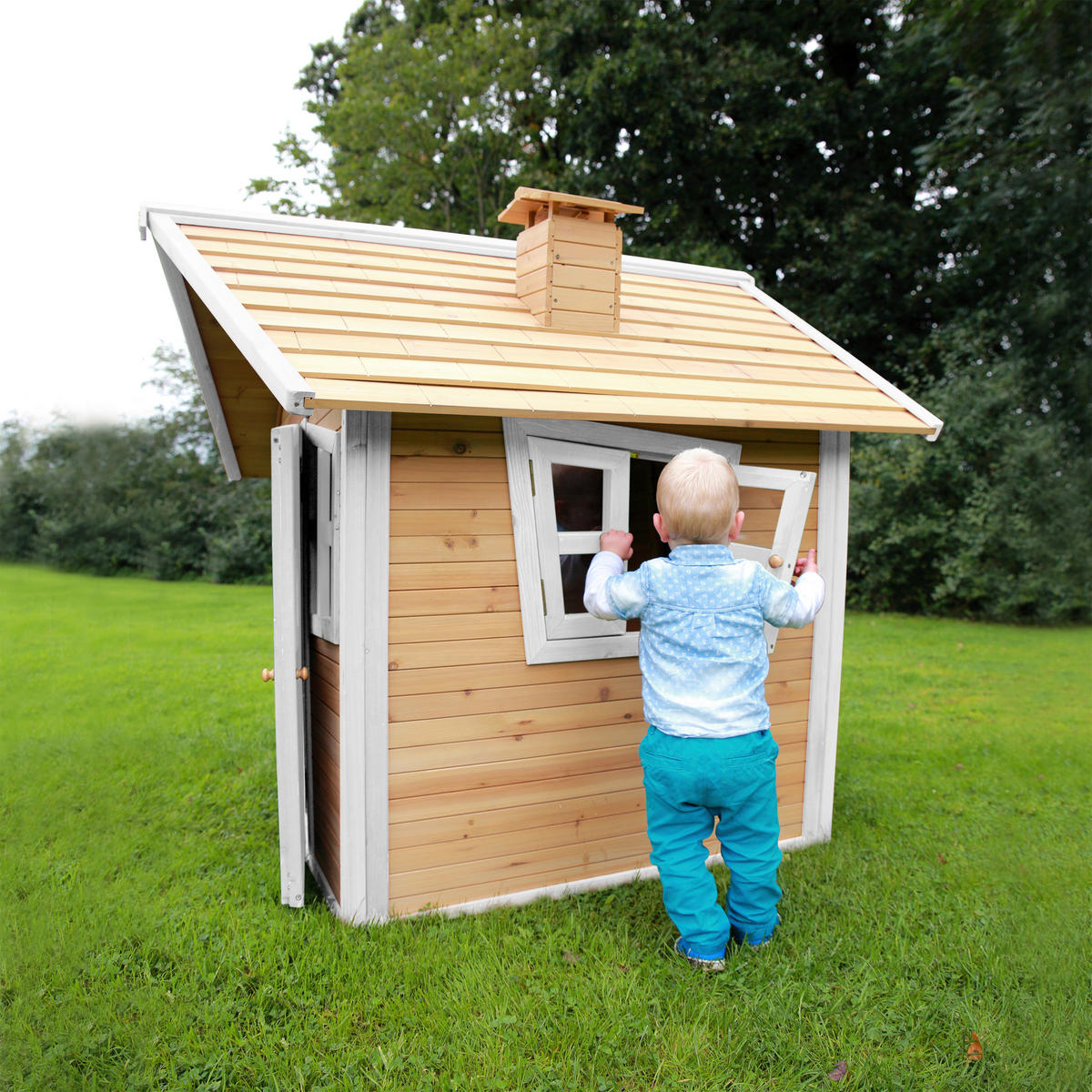 SPIELHAUS 144/146/157 cm  - Braun/Weiß, KONVENTIONELL, Holz (144/146/157cm) - Ambia Garden
