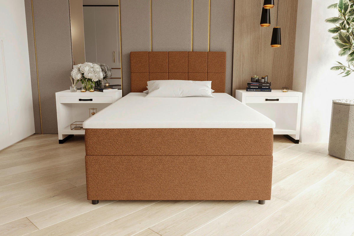 BOXBETT 120/200 cm,  in Rostfarben, Matratze, Topper, Bettschublade, H3 = fest  - Rostfarben/Schwarz, KONVENTIONELL, Kunststoff/Textil (120/200cm) - Boxxx